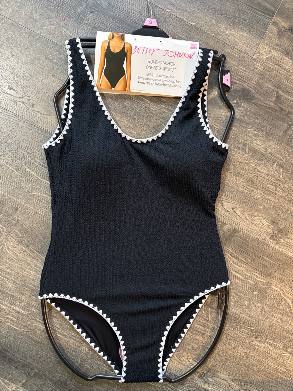Betsey Johnson womens Black One-Piece Swimsuit with White Trim